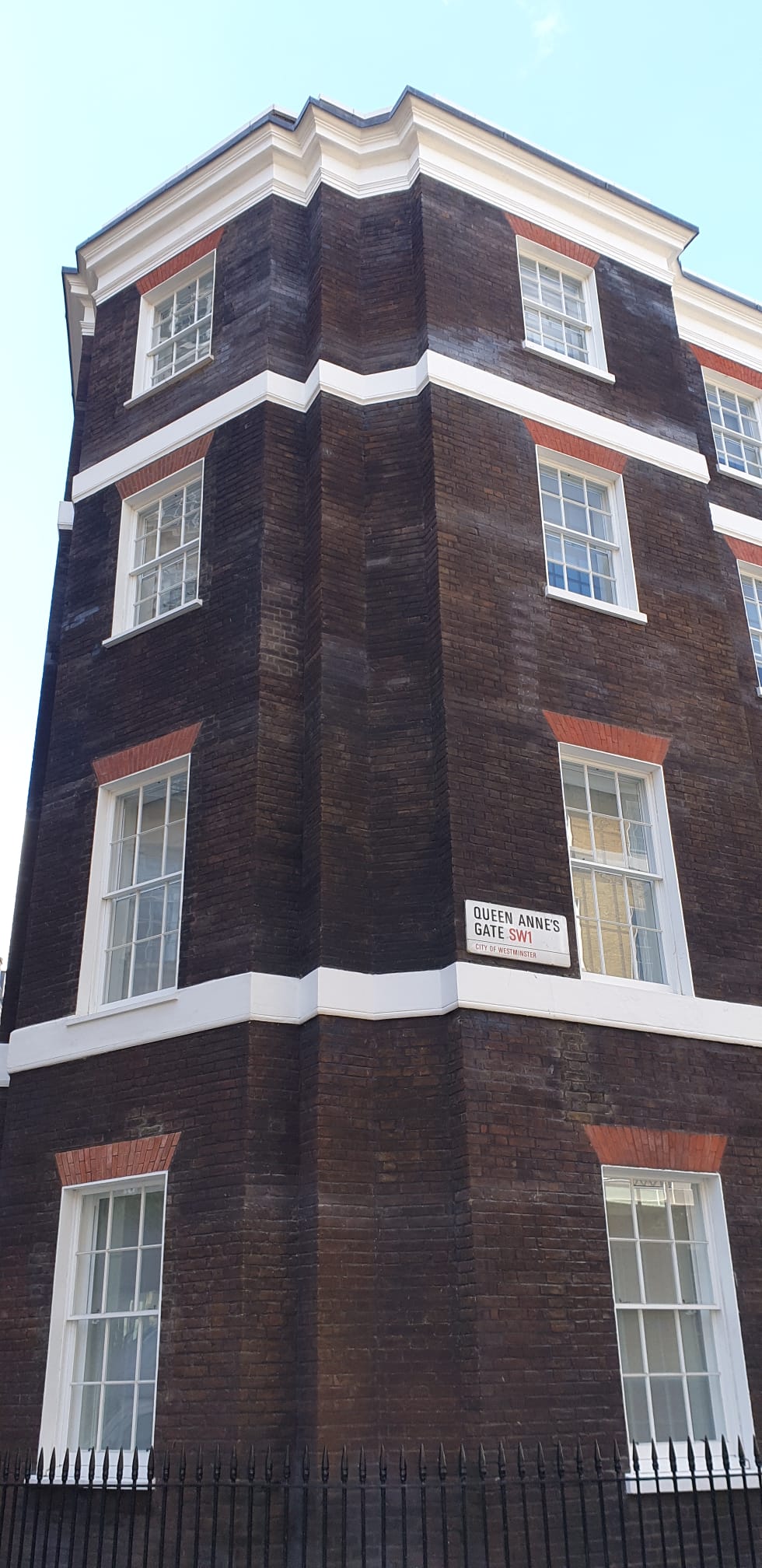 Masonry repair in progress at Queen Anne's Gate